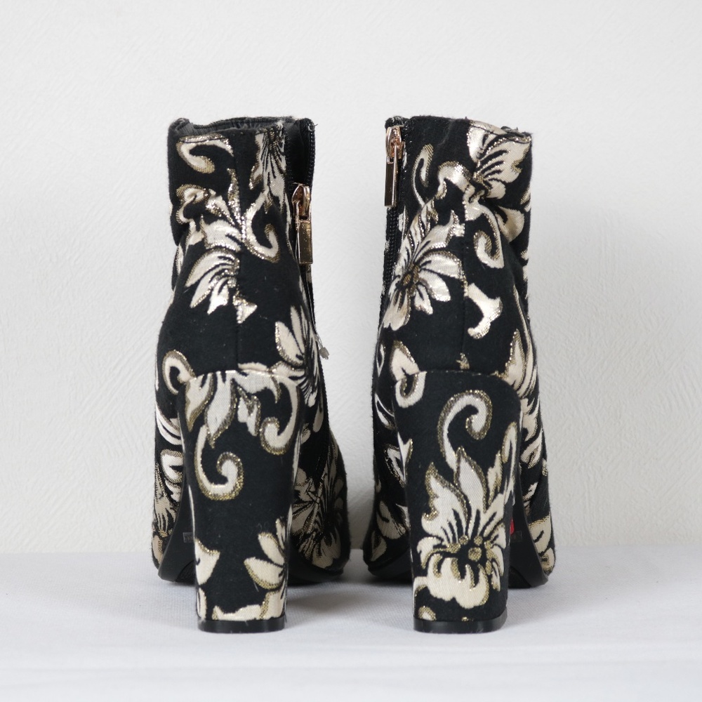 NWT Bamboo Nameste Womens Black Gold Floral Ankle Block Heel Booties Size 8 - Picture 4 of 8